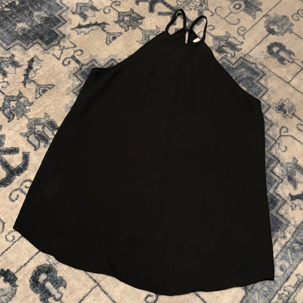ANN TAYLOR LOFT BLACK HIGH NECK SILKY LIGHTWEIGHT RACERBACK SLIP CAMISOLE TOP